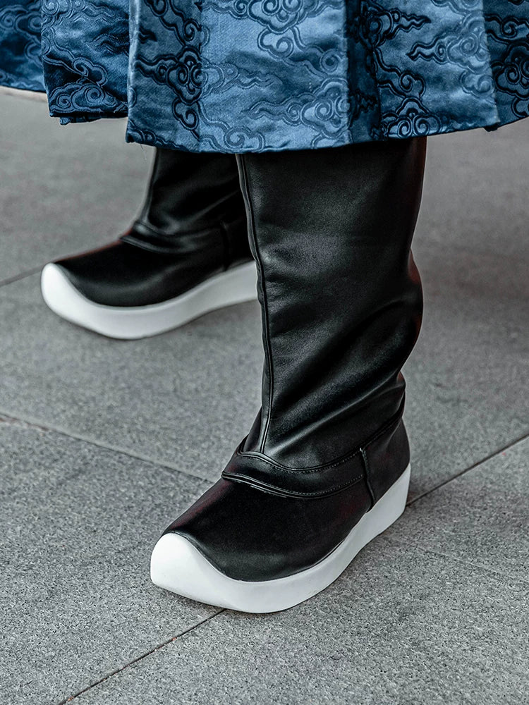 Soap boots leather hanfu shoes thick soled ming style original antique 5cm height increase men women non ancient

