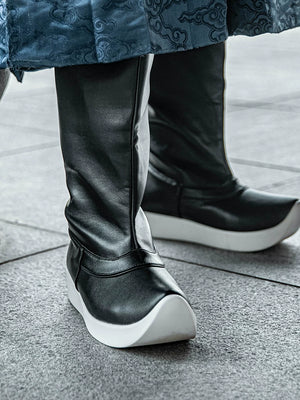  Soap boots thick soled ming made original antique style increased by 5 cm non ancient chinese shoes men and women hanfu boots leather

