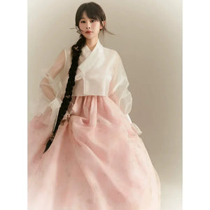 Pink viral photoshoot hanbok modern korean court dreamy style for solo dance