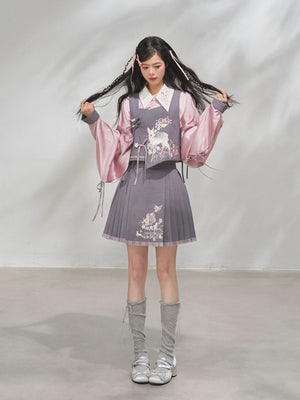 Spring guofeng improved bijia set grey toned cherry rhythm pipa sleeve han element