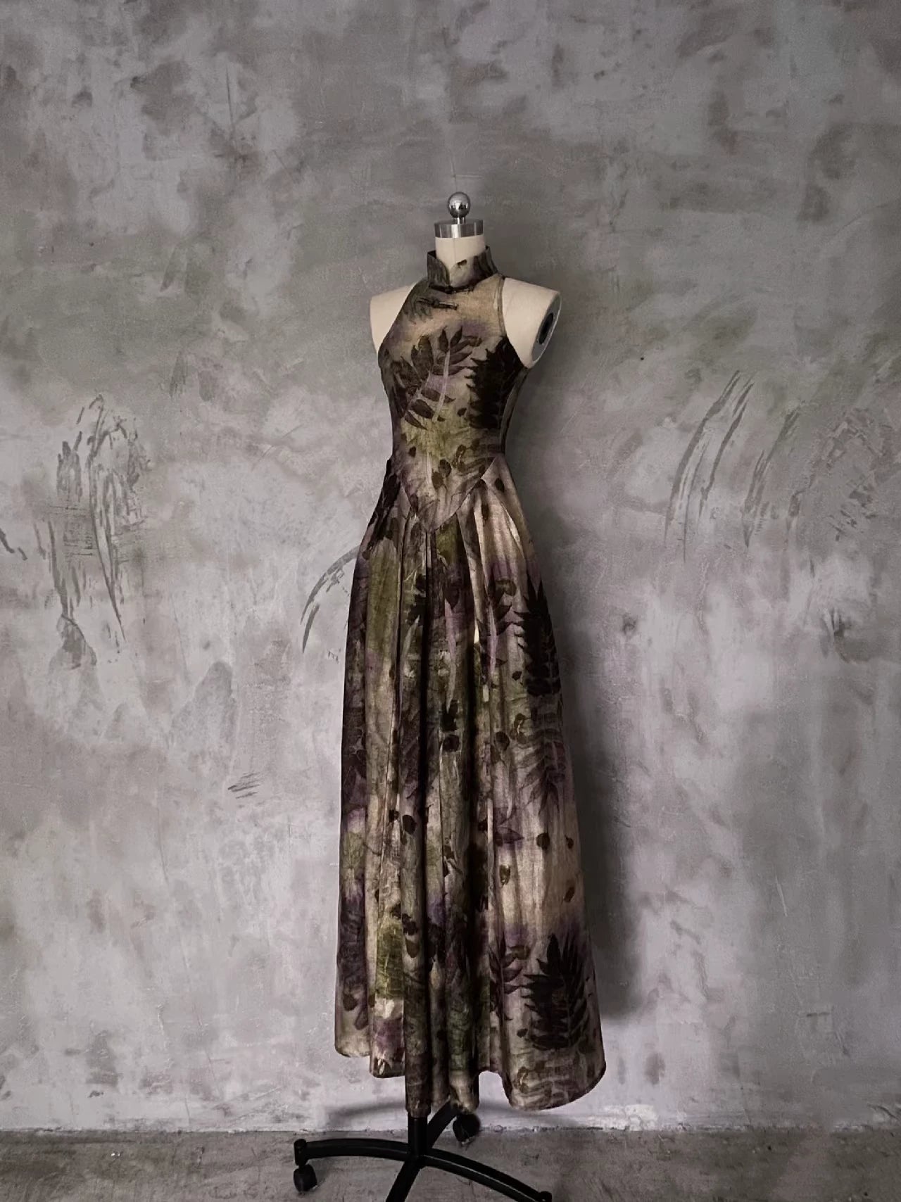 Sumeru plant tie dye dress sleeveless french retro improved cheongsam qipao