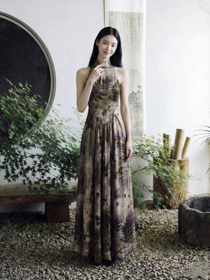 Sumeru sleeveless cheongsam plant tie dye improved french retro qipao dress