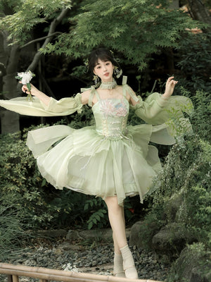 Sweet tsinghua lu lolita suspender dress original chinese brand han element exquisite embroidery for summer wear standing front