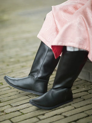 Tang dynasty liuhe boots unisex black leather hanfu boots for men and women