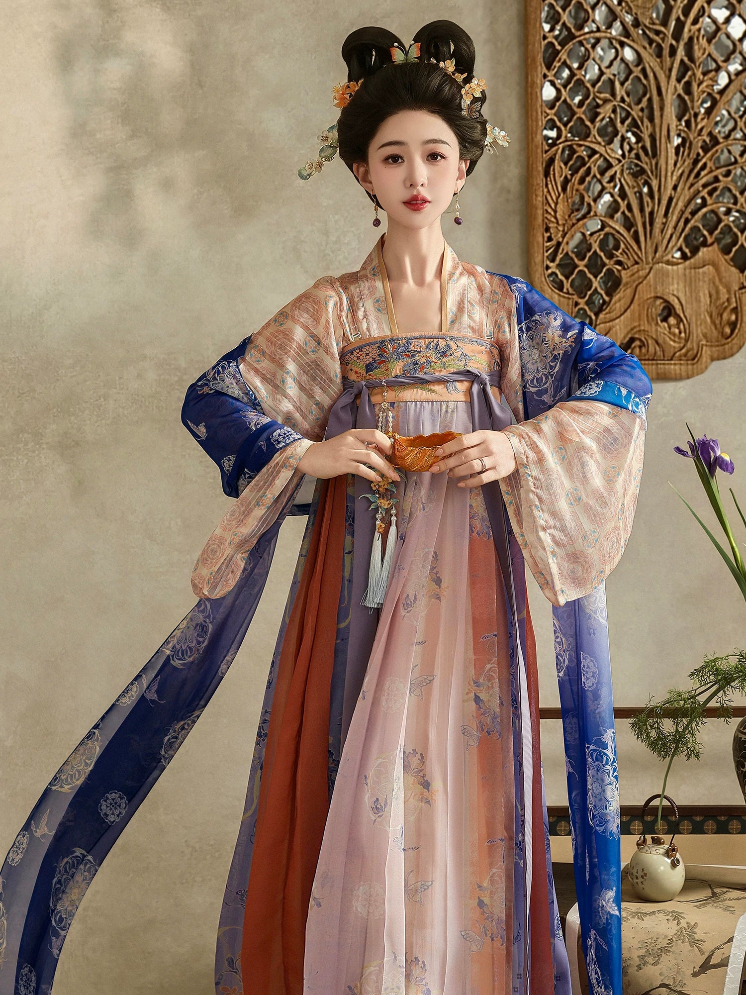 The prosperous tang dynasty is a dream original tang style hanfu women chest length skirt fluttering fairy air restoration summer outfit back view