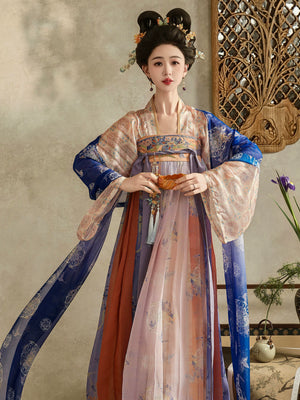The prosperous tang dynasty is a dream original tang style hanfu women chest length skirt fluttering fairy air restoration summer outfit back view