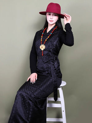  Tibetan women sleeveless kangba bola skirt traditional ethnic dance performance dress for festivals and celebrations back view