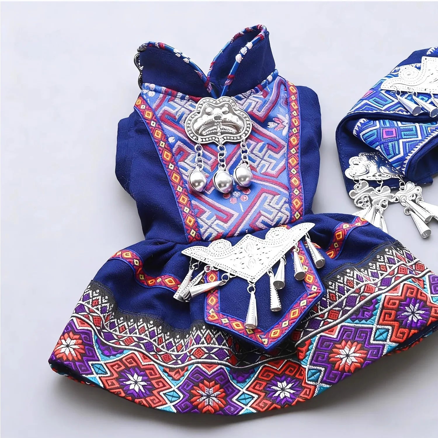 Traditional chinese zhuang yao style pet costume festival wear for dogs and cats back view