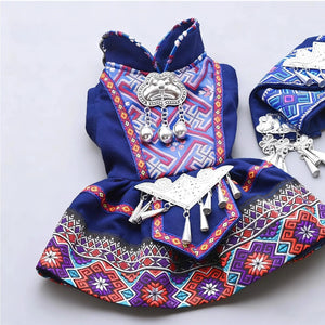 Traditional chinese zhuang yao style pet costume festival wear for dogs and cats back view