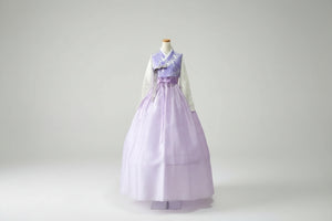 Traditional embroidered purple hanbok korean dress for weddings cultural festivals and photoshoots