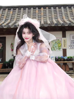 Traditional korean court pink hanbok event dress