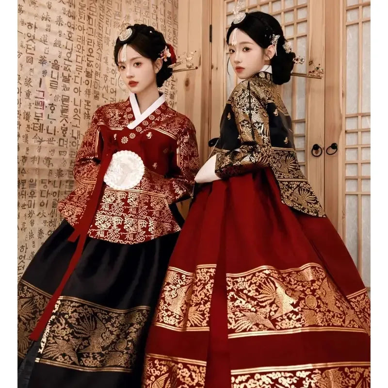 Yanji Hanbok Dress - Korean Traditional Wedding | Women's Clothing red top + Black skirt (free skirt support) / L Yanji Hanbok Dress - Korean Traditional Wedding | Women's Clothing red top + Black skirt (free skirt support) / L