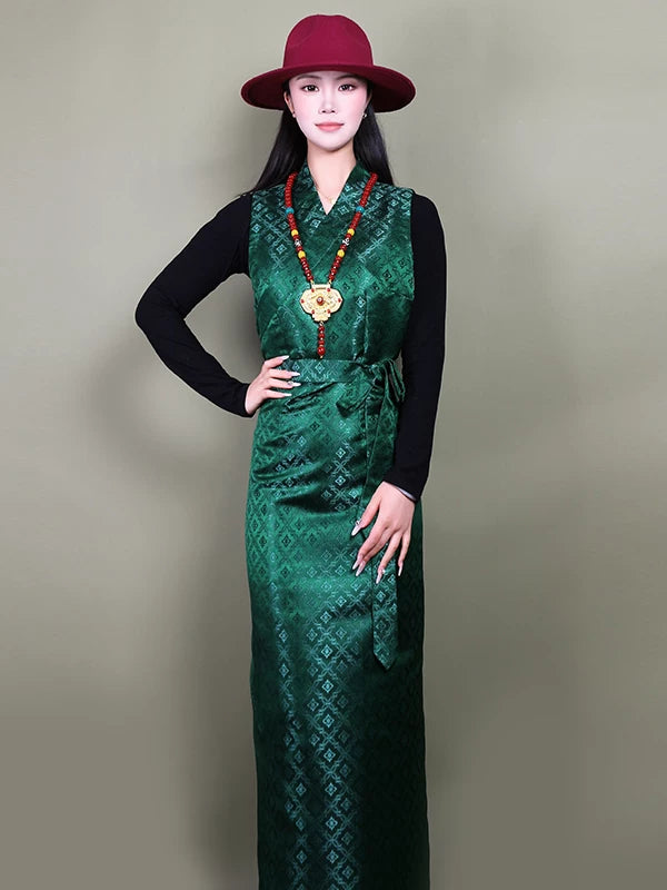 Traditional tibetan kangba bola skirt for women sleeveless ethnic dance performance dress for cultural events standing front