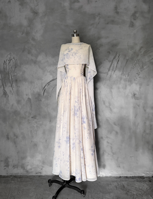  Versatile yarn fog blue white new chinese dress two wear detachable floating yarn shawl long gown full length view