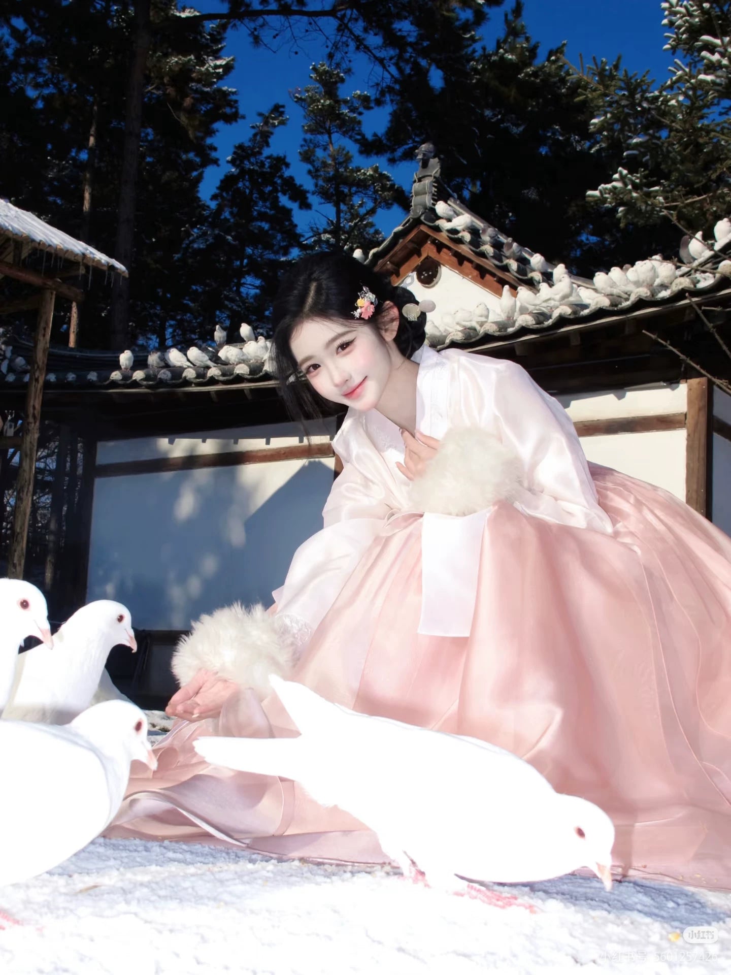  Vibrant pink hanbok ensemble elegant full skirt for portraits