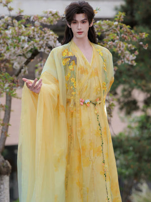 Welcome spring dynasty festival hanfu wei jin southern northern embroidery flower god outing for men and women couples fabric detail