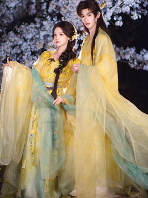 Welcome spring flower god hanfu wei jin southern northern dynasties embroidery outing flower festival for men and women couples back view