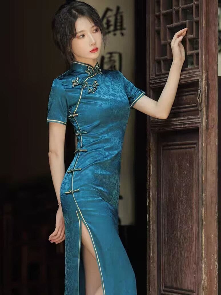 Featuring an elegant display of an array of items including a blue Qipao dress, a modern Qipao shirt and a sexy Cheongsam, this collection presents a blend of traditional and modern styles. The modern Cheongsam dress, along with the Cheongsam modern top, redefines traditional aesthetics with a contemporary twist. Adding an element of allure is the sexy Cheongsam lingerie, complemented by a Cheongsam shirt in comfortable fabric. 
