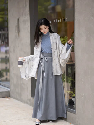 White dew bamboo shadows and swallow whispers jin style hanfu set tencel pleated robe with rayon camisole and flowing skirt for women front view