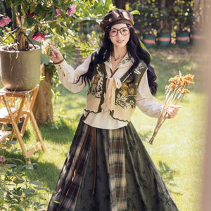 Winter trio hanfu inspired knit set new chinese bijia and skirt for autumn winter daily wear back view