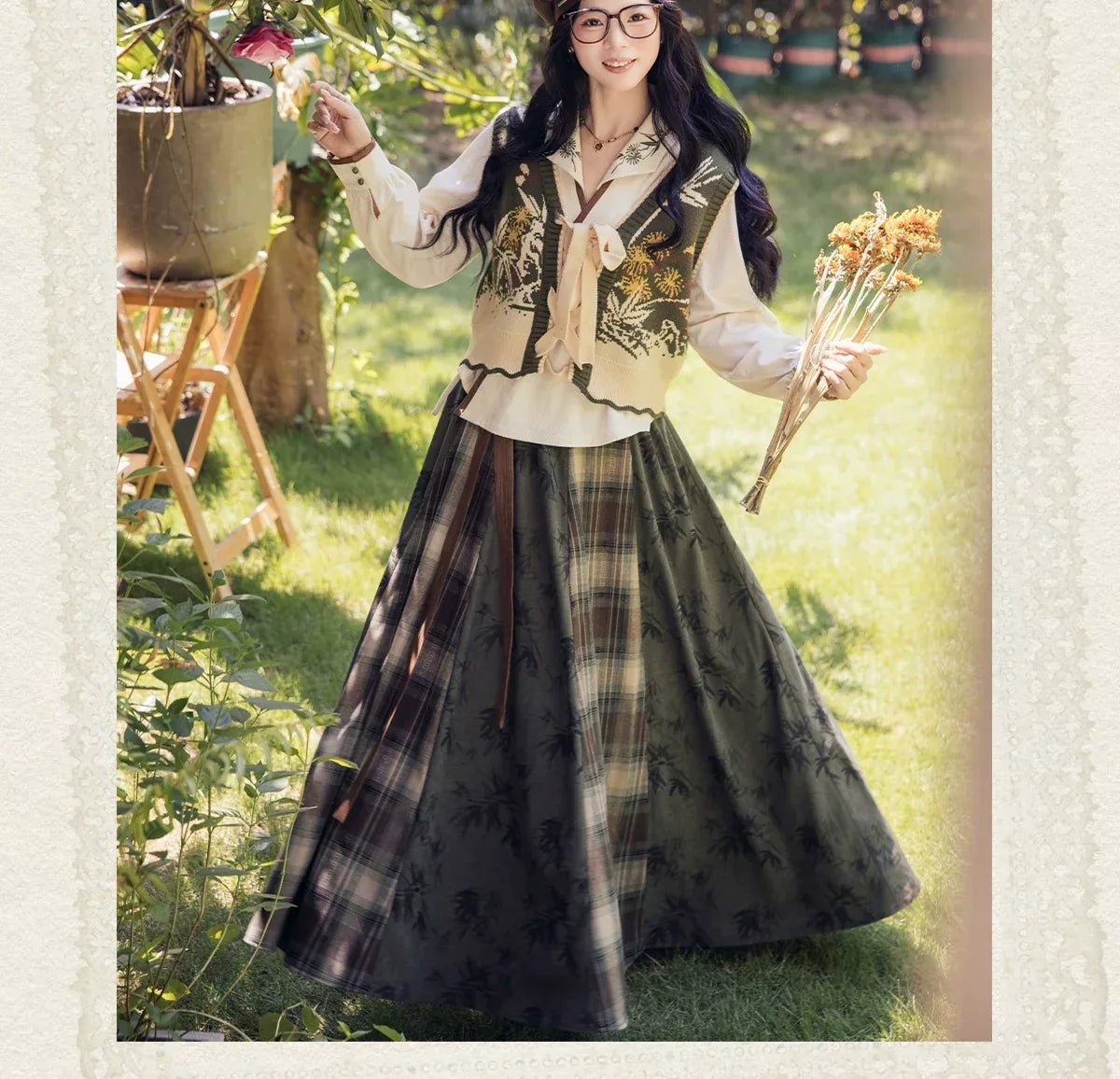 Winter trio new chinese knit bijia set hanfu inspired skirt and jacket for women winter season fabric and knit detail