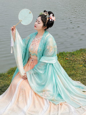 Women embroidered crocodile skirt tang feng big sleeved shirt looking thin large size antique summer for women front view