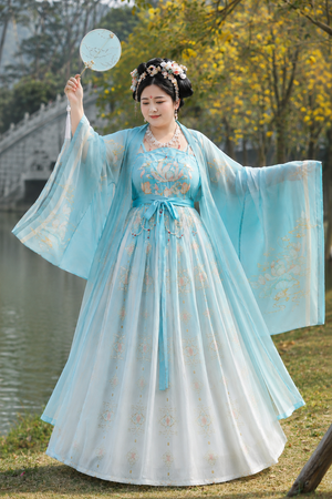 Women looking thin crocodile skirt tang feng embroidered big sleeved shirt large size antique summer fabric detail