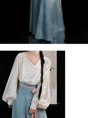 Women tang hanfu set lumingxi original swinging neck shirt ten broken skirt new chinese daily han elements