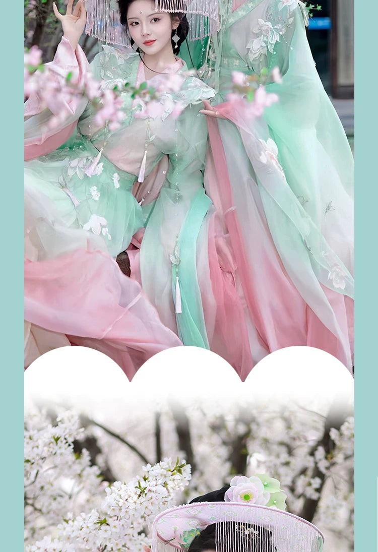  Xiaohe flower festival couple hanfu embroidery gradual change spring new outing for men and women fabric and embroidery detai