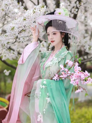Xiaohe gradual change flower embroidery couple set spring new outing flower festival hanfu for men and women back view