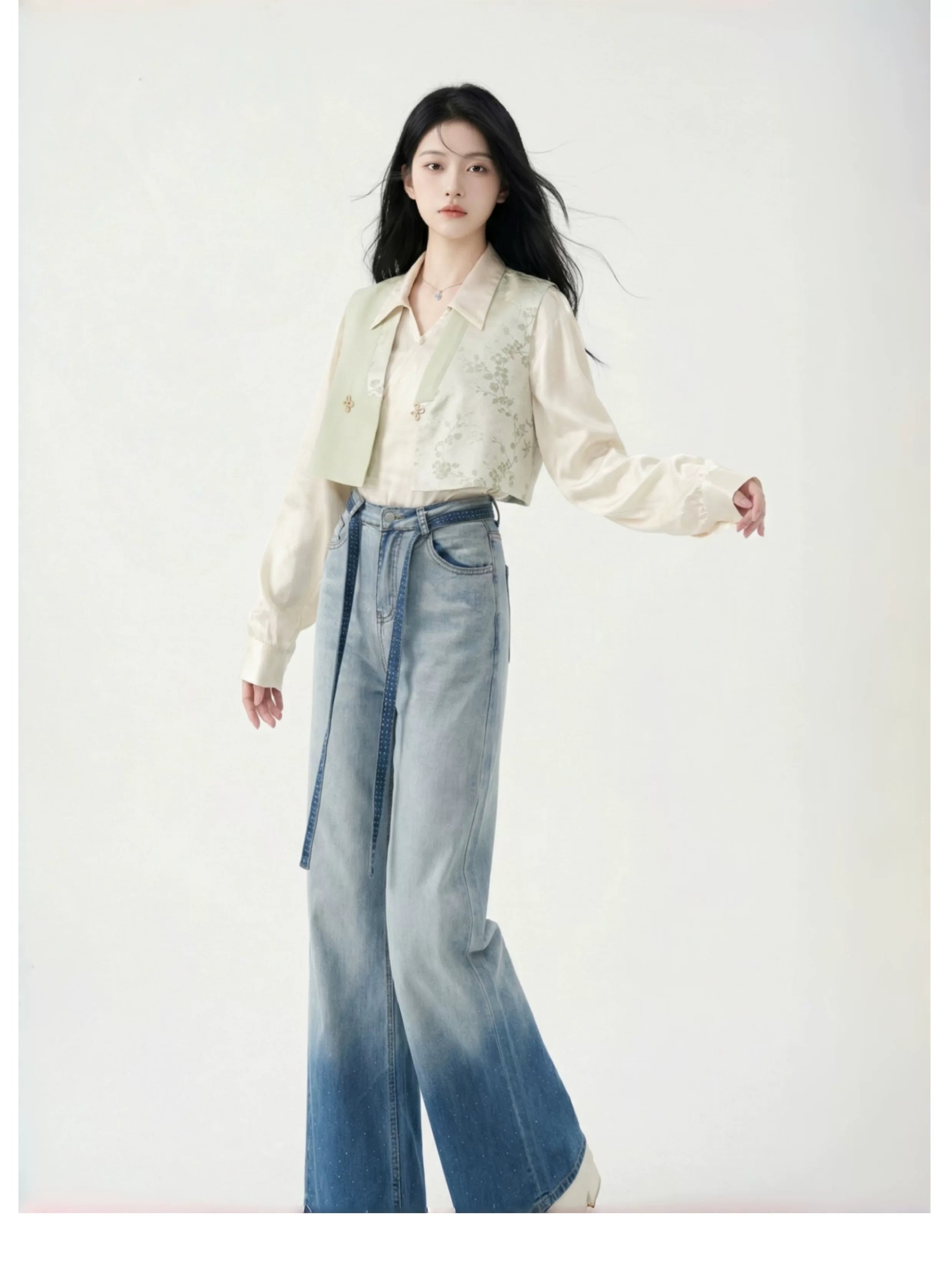 Xiaolushui tang inspired hanfu two piece set new chinese style vest and long sleeve shirt for everyday wear fabric detail