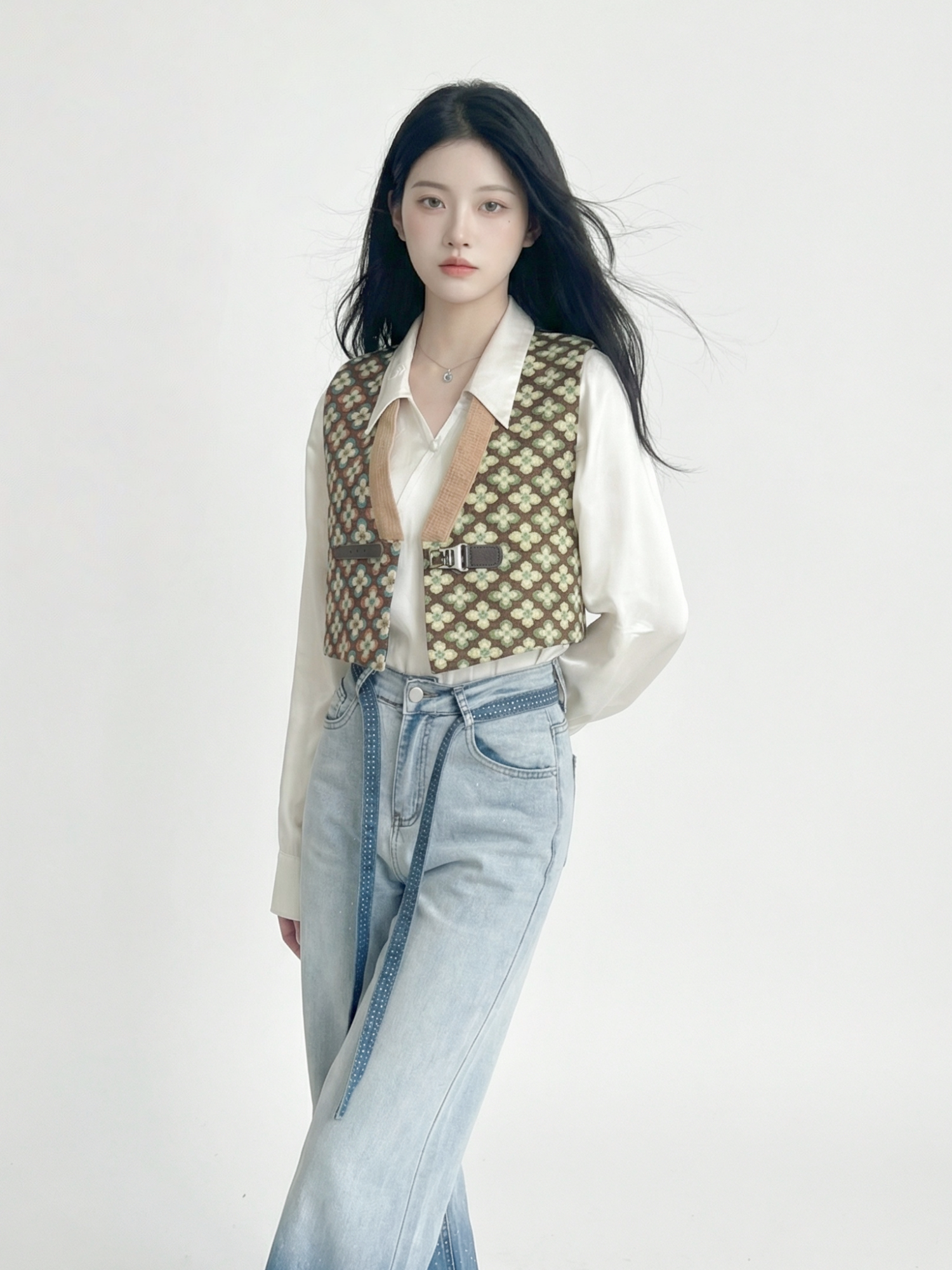 Xiaolushui traditional hanfu vest and shirt set tang dynasty inspired new chinese style casual outfit for women back view