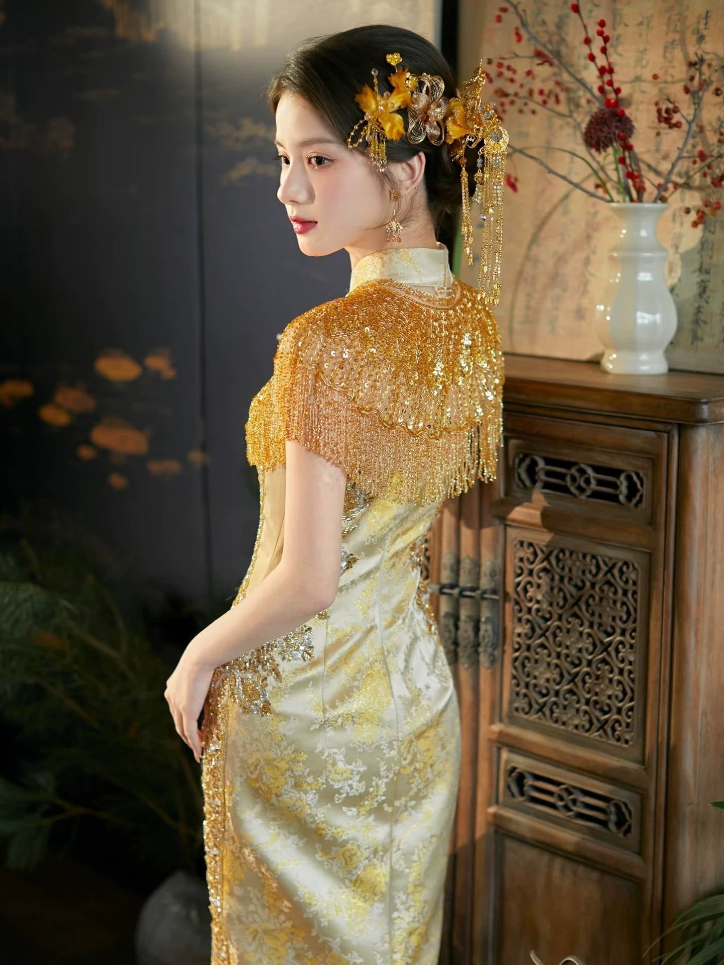 gold traditional wedding dress Bride and Groom Wearing Gold Yoruba-Style Wedding Outfits