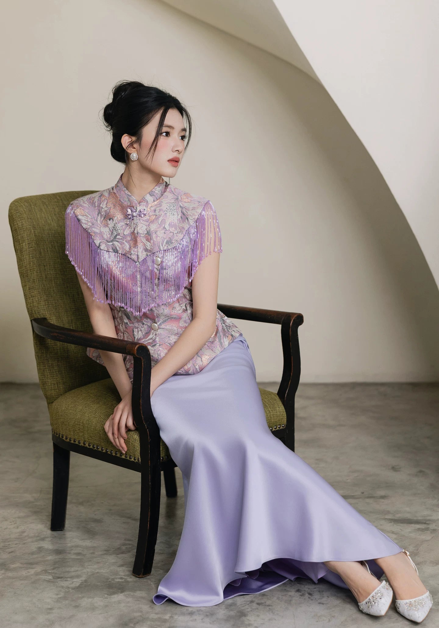  Yanzi purple jacquard vest cheongsam new chinese engagement morning gown dress for bride back view