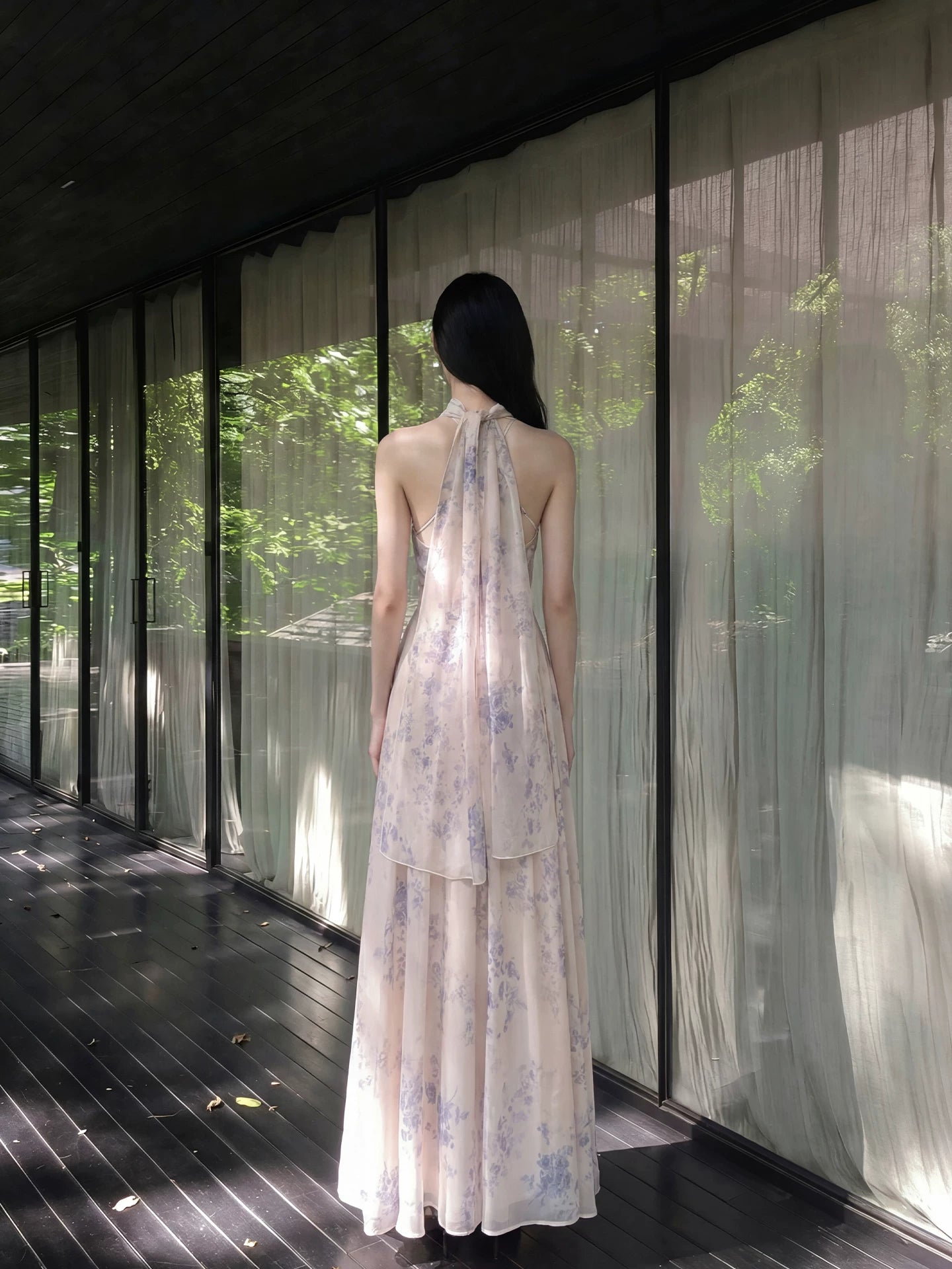 New Chinese Style Blue & White Floating Shawl Long Dress Two-Wear | Yandan Hanfu Yarn fog Blue and White / L New Chinese Style Blue & White Floating Shawl Long Dress Two-Wear | Yandan Hanfu Yarn fog Blue and White / L