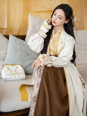 Yellow rose everyday hanfu coat new chinese song inspired flowing sleeve dress outerwear for women fabric detail