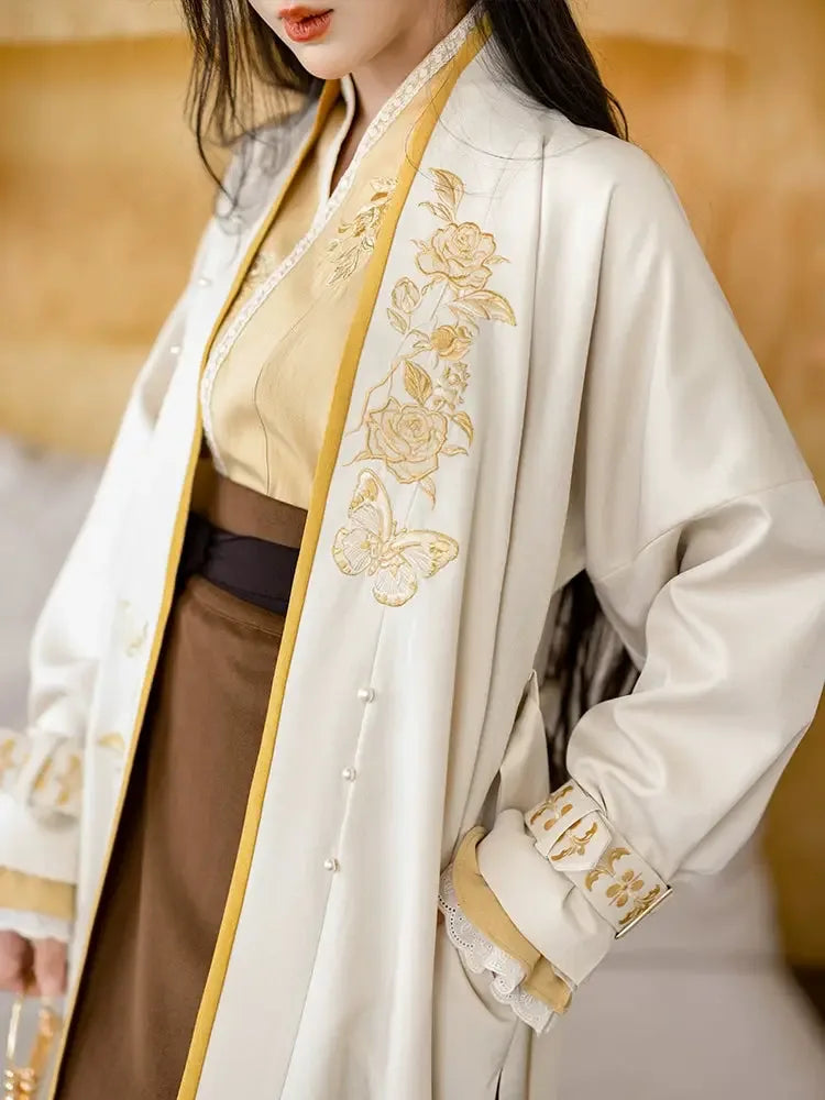 Yellow Rose – New Chinese Style Song-Inspired Coat | Everyday Hanfu Outerwear with Flowing Sleeve Dress - Yandan_Hanfu