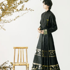 New chinese stand up collar jacket and skirt zhaohua fu national style brocade horse face hanfu for men and women