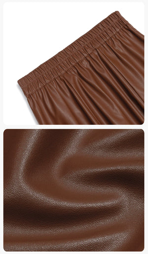 Faux-leather skirt waistband and fabric detail