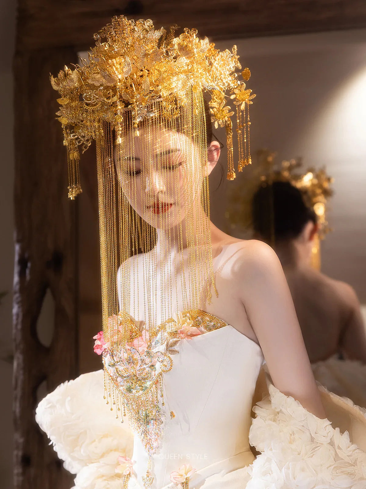 modern chinese wedding dress Elegant Toast Dress – Modern Chinese Gown with Exquisite Embroidery f White / L