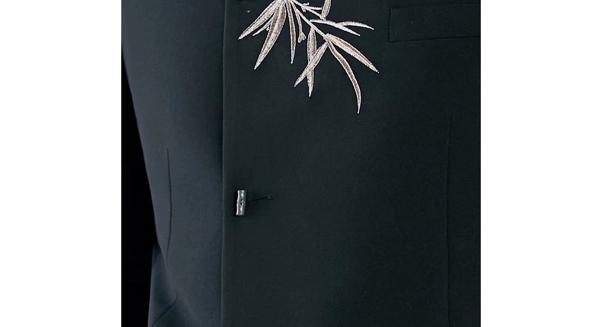 Close-up of bamboo stitching and jacket front