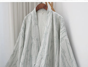 Unprinted bamboo leaf pattern woven into breathable crinkled cotton gauze