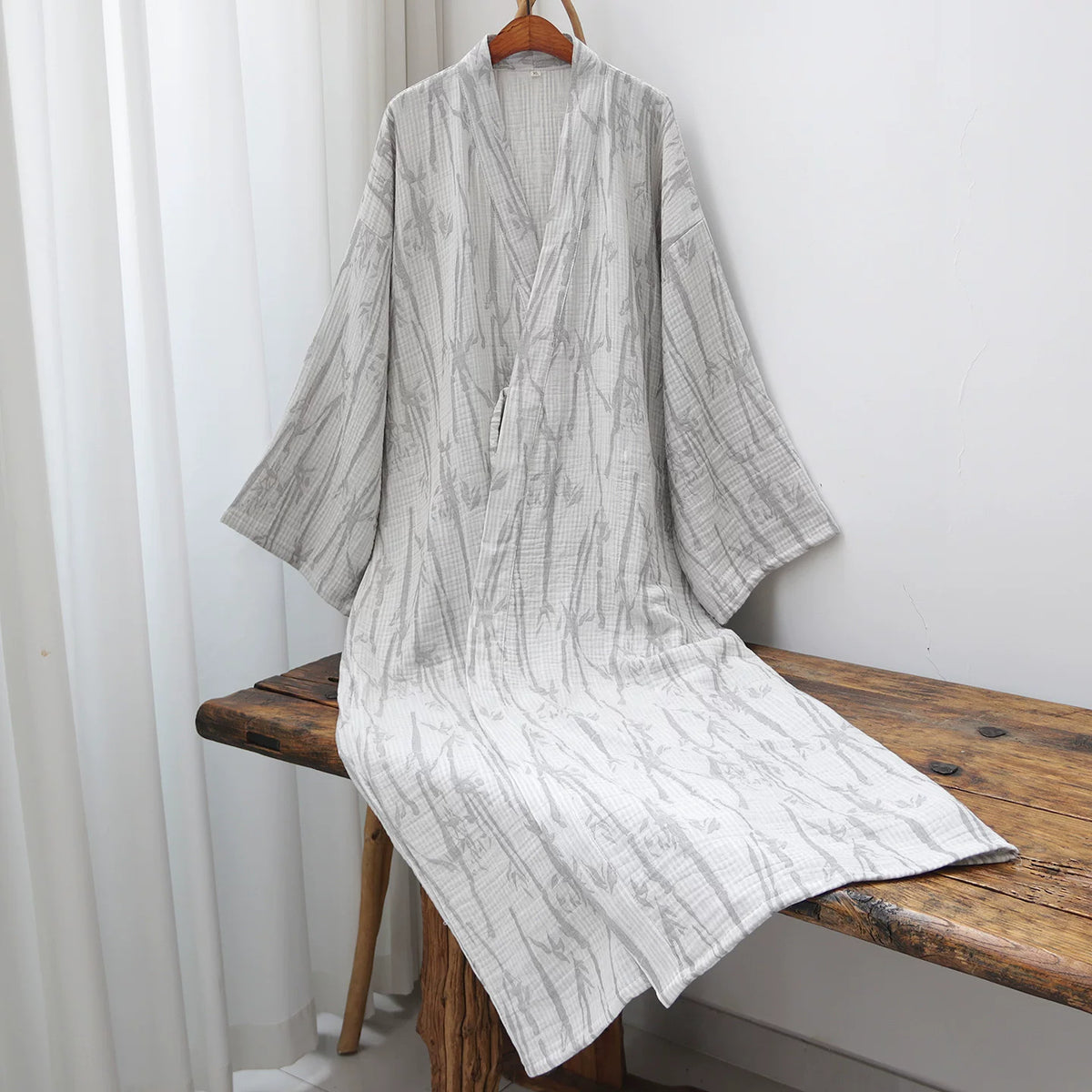 Gray bamboo leaf three-layer cotton gauze robe square product image