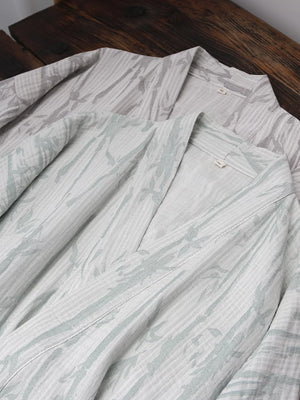Full-length green bamboo leaf cotton gauze robe with wide sleeves