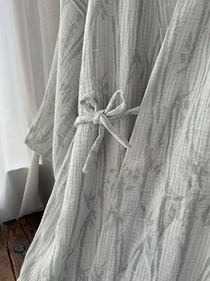 Close-up of soft three-layer cotton gauze and woven bamboo leaf texture