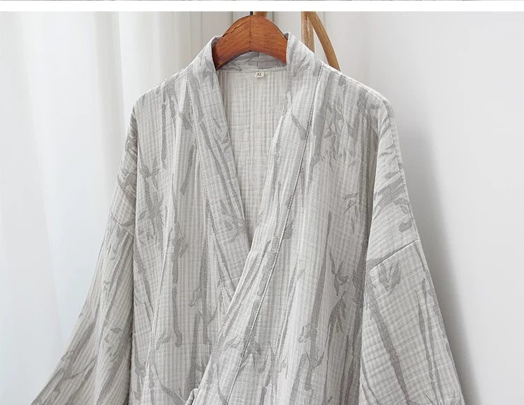 Wide sleeve and cuff construction on the unisex cotton gauze robe