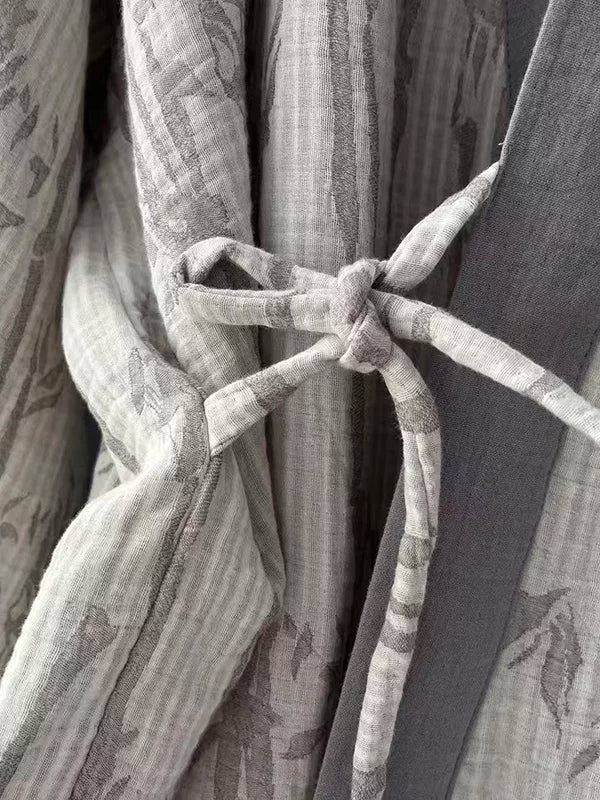 Close view of the woven bamboo leaf texture and soft crinkled cotton gauze