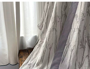 Natural crinkle cotton gauze texture and bamboo leaf weave detail