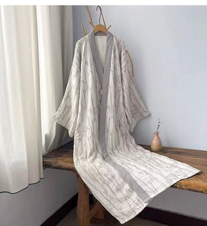 Gray bamboo leaf three-layer cotton gauze robe product view