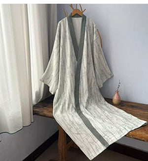 Green contrast bamboo leaf three-layer cotton gauze robe product view